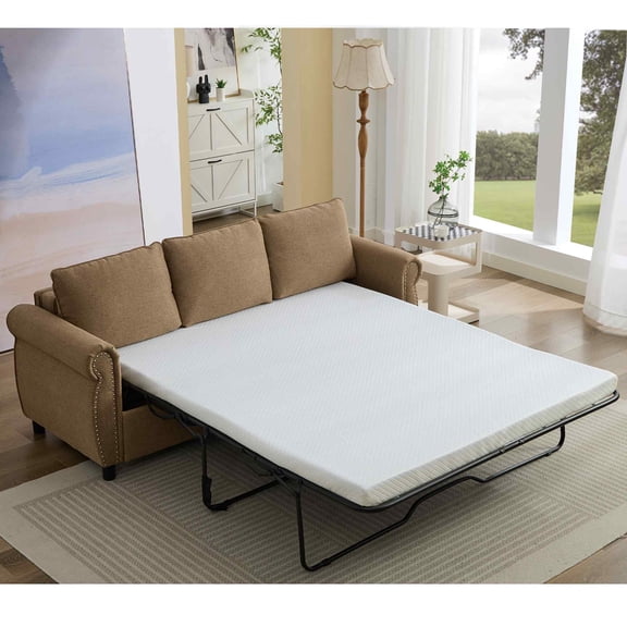 Nkurdsu 81.5" Queen Sleeper Sofa, 2-in-1 Convertible Sofa Bed with Memory Foam Mattress, Pull Out Couch Bed for Living Room, Brown