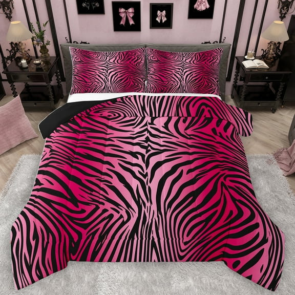 Homewish Zebra Print Bedding Comforter Set,Safari Animal Twin Comforter Sets,Pink Black Ombre Bedding Set For Girl Boys,Super Cozy Room Decor Reversible,2-Piece