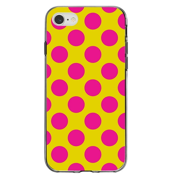 DistinctInk Clear Shockproof Hybrid Case for iPhone 7 8 SE (2020 Model) 4.7" Screen TPU Bumper Acrylic Back Tempered Glass Screen Protector - Yellow Hot Pink Polka Dots