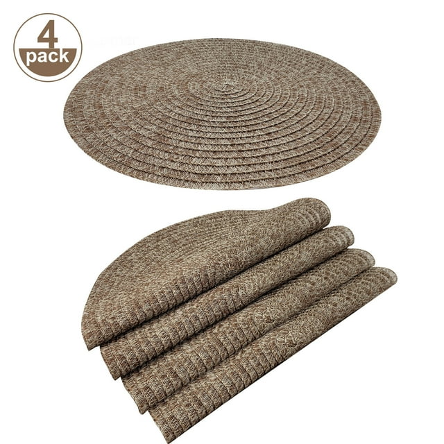 ONEFIND Brown Placemats Set of 4, Washable Woven Vinyl Round Place Mats