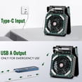 thumbnail image 4 of Ventilador de Camping|10400 mAh Ventilador Portátil Solar y USB Recargable|Ventiladores de Escritorio Solar con Linterna LED Temporizador 4 Velocidades para Aire Libre Exteior Interior y Emergencias, 4 of 5