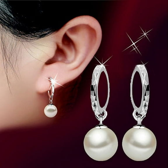 Anvazise Women's Elegant Faux Pearl Dangle Eardrop Ear Hoop Earrings Jewelry Charm
