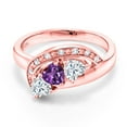 thumbnail image 2 of Gem Stone King 18K Rose Gold Plated Silver Purple Amethyst and White Moissanite and White Created Sapphire Engagement Ring for Women (0.77 Cttw, Gemstone February Birthstone, Heart Shape 4MM, Size 8), 2 of 4