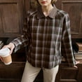 thumbnail image 3 of gbyLJF Wmens Plaid Printed Cardigan Long Sleeve Turndown Collar Jacket Casual Full Zip Jackets with Pockets Fall Winter Clothes, 3 of 6
