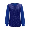 thumbnail image 5 of LWavelet Crew Neck Sequin Blouse Womens Plus Size 3/4 Puff Sleeve Asymmetric Hem Loose Fit Top Blue M, 5 of 7