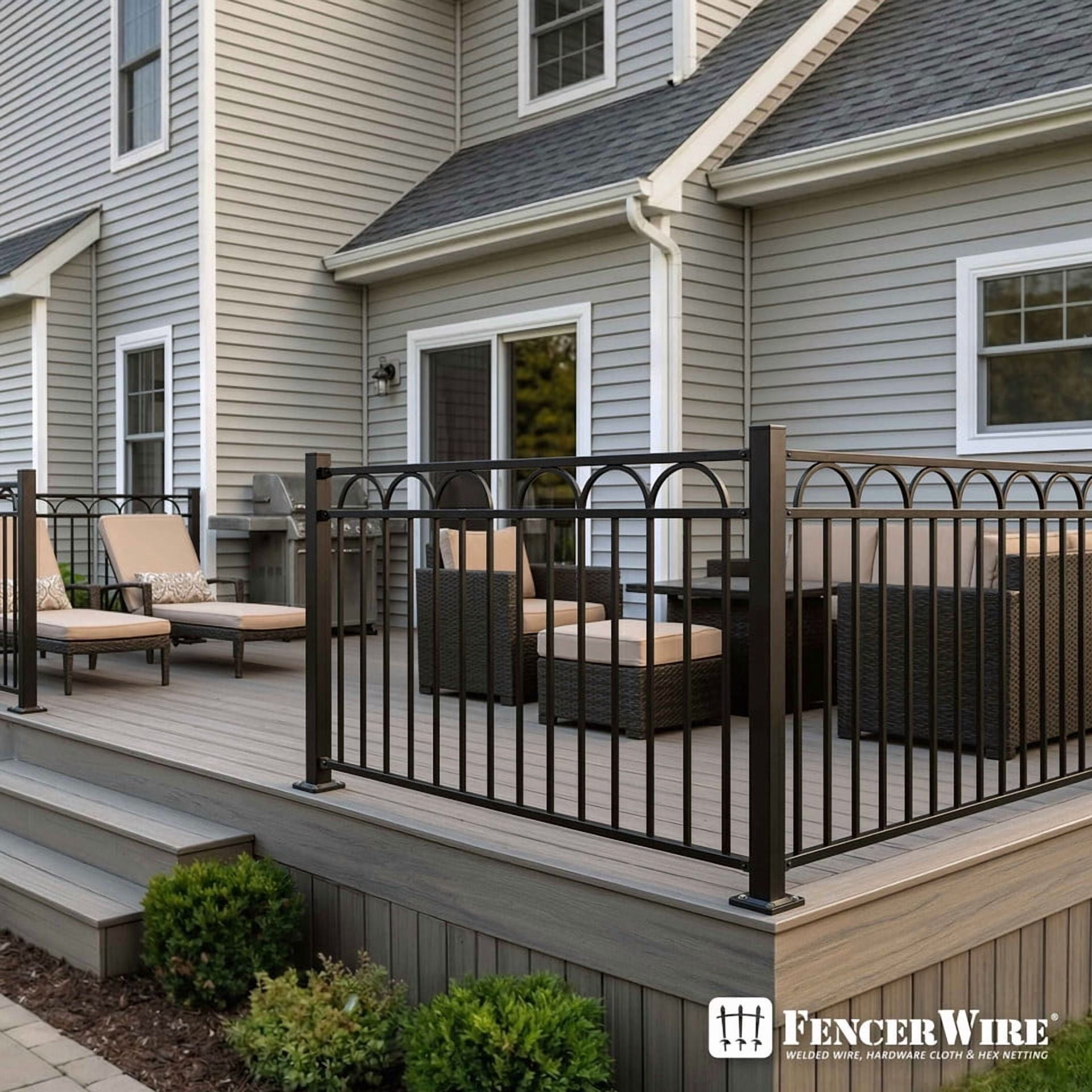 Fencer Wire 3 FT Metal Fence Post with Flange, Heavy Duty 16 Gauge Outdoor Patio Steel Fencing Border Post with Base Plate and Cap, Anti-Rust 2” Diameter Decorative Garden Flange Post, Pack of 5