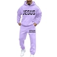 thumbnail image 2 of FASHOFT Mens Sweatsuit 2 Piece Tracksuit Christian Hoodie and Sweatpant Sets Jogging Athletic Casual Sweat Suit Light Purple XL, 2 of 4