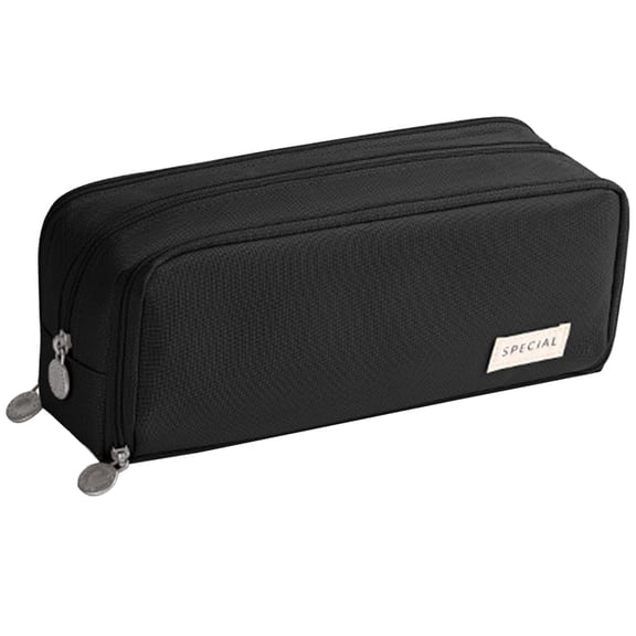 Three Compartment Zipper Pencil Case, Large Capacity Pen Storage Pouch, Durable Stationery Organizer Bag For Pens, Markers, Office Supplies, Craft Tools and Household Stationery Storage,Black