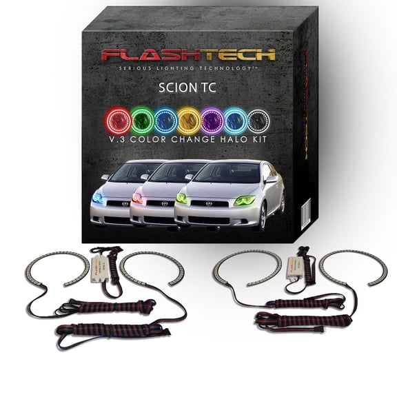 Flashtech RGB Multi Color Changing LED Halo Ring kit for 2005-2007 Scion TC Headlights