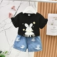 thumbnail image 2 of Toddler Girl Easter Clothes Baby Girl Summer Outfits Cute Bunny Bow Applique Shirts Tops Denim Shorts Set Little Girl Clothes Easter Gift Clothes Palywear Black 4 Years-5 Years, 2 of 7