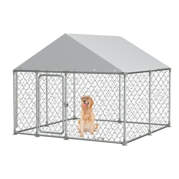 Byacgrill Outdoor Dog Enclosure Heavy Duty Dog Kennel House Mesh Dog Big Cage Pet Kennel Steel Fence with Secure Lock (90”x 90”x73")
