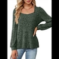 thumbnail image 2 of Blusa de Punto Acanalada de Larga para Mujer, Holgada, Suave, , con Cuello Cuadrado, Informal, Tipo Suéter. Verde XXL, 2 of 10