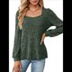 thumbnail image 2 of Blusa de Punto Acanalada de Larga para Mujer, Holgada, Suave, , con Cuello Cuadrado, Informal, Tipo Suéter. Verde M, 2 of 10