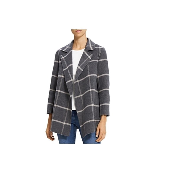 THEORY Clairene Woolten Check Bracelet-Sleeve Jacket Grey ( S )