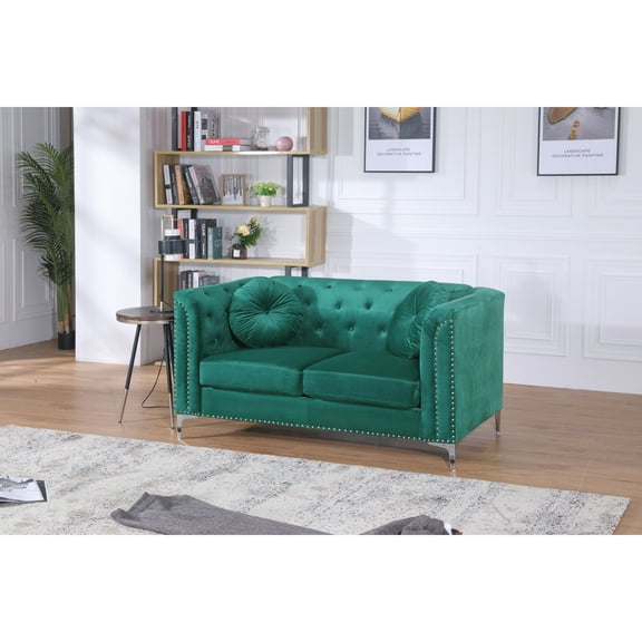 Glory Furniture Pompano Velvet Upholstered Loveseat in Green
