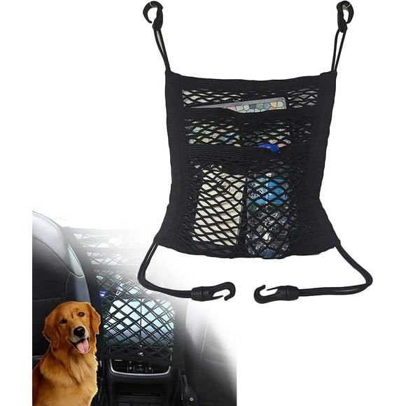 3-Layer Car Mesh Organizer, Barrier of Backseat Pet Kids, Seat Back Net Bag, Cargo Tissue Purse Holder, Driver Storage