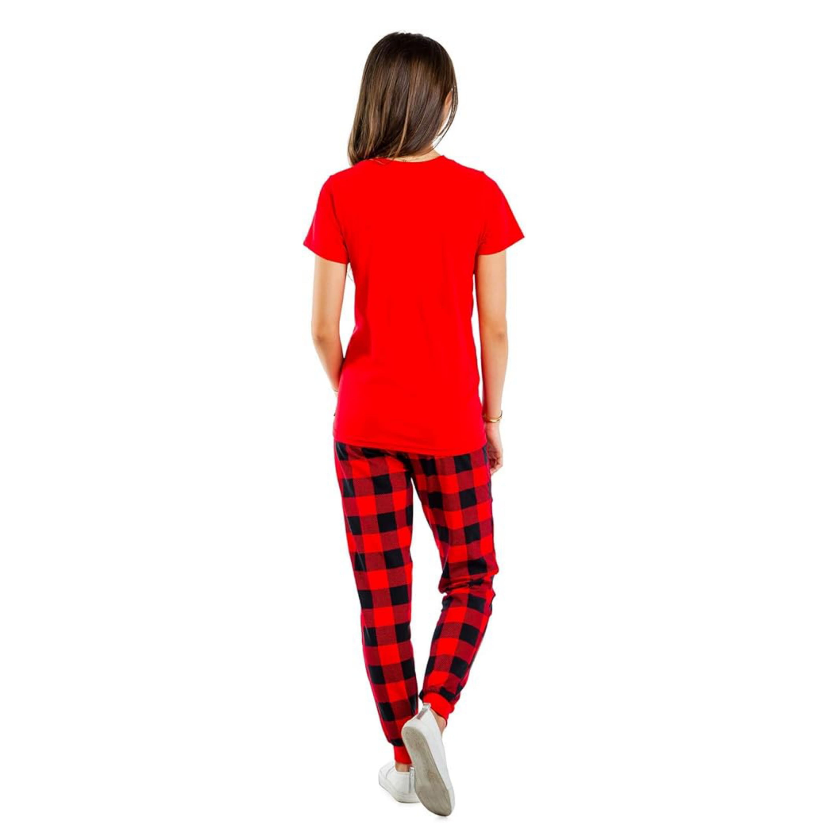 Tipsy Elves Christmas Holiday Pajama Set - Ladies Small "Nice" with Short Sleeve Shirt & Plaid PJ Pants