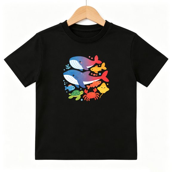 Ocean Whales Sea Life Aquatic Boys Graphic Tees Kids T-Shirt 100% Cotton Short Sleeve Tops Ages 4-13Y