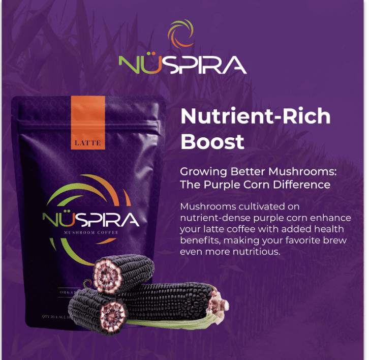 Nuspira Instant Mushroom Coffee, Latte, Naturally Caffeinated, 24 Stick Packs