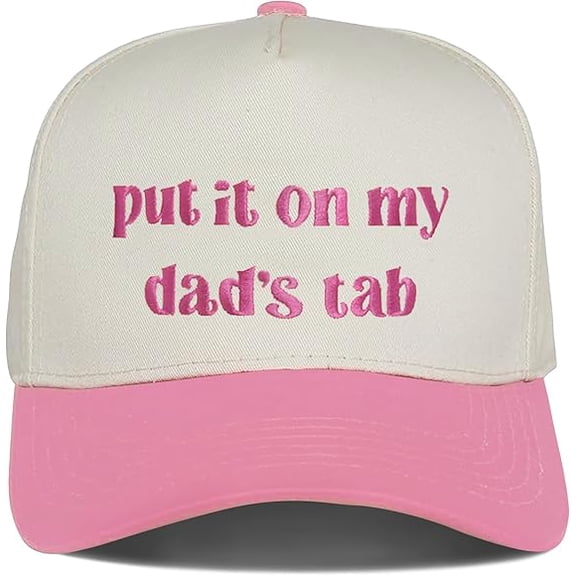 Put It On My Dad’s Tab Hat, Funny Embroidered Trucker Cap for Women, Adjustable Snapback Dad Joke Hat, Cute Gift for Daughters and Teens