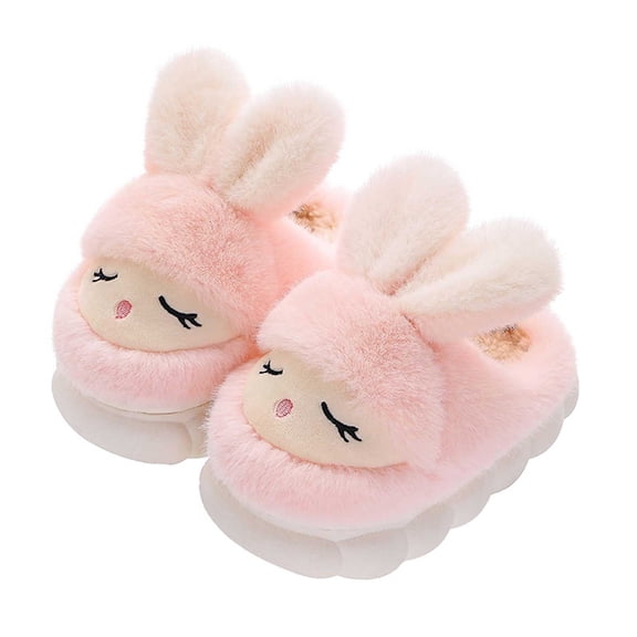 LIIPEE Girls Boys Plush Slippers Warm Cartoon Animal Closed Toe Non- Soft Sole On Fuzzy House Shoes Leisure Birthday Plush Slipper,Pink,4.5-5 Years
