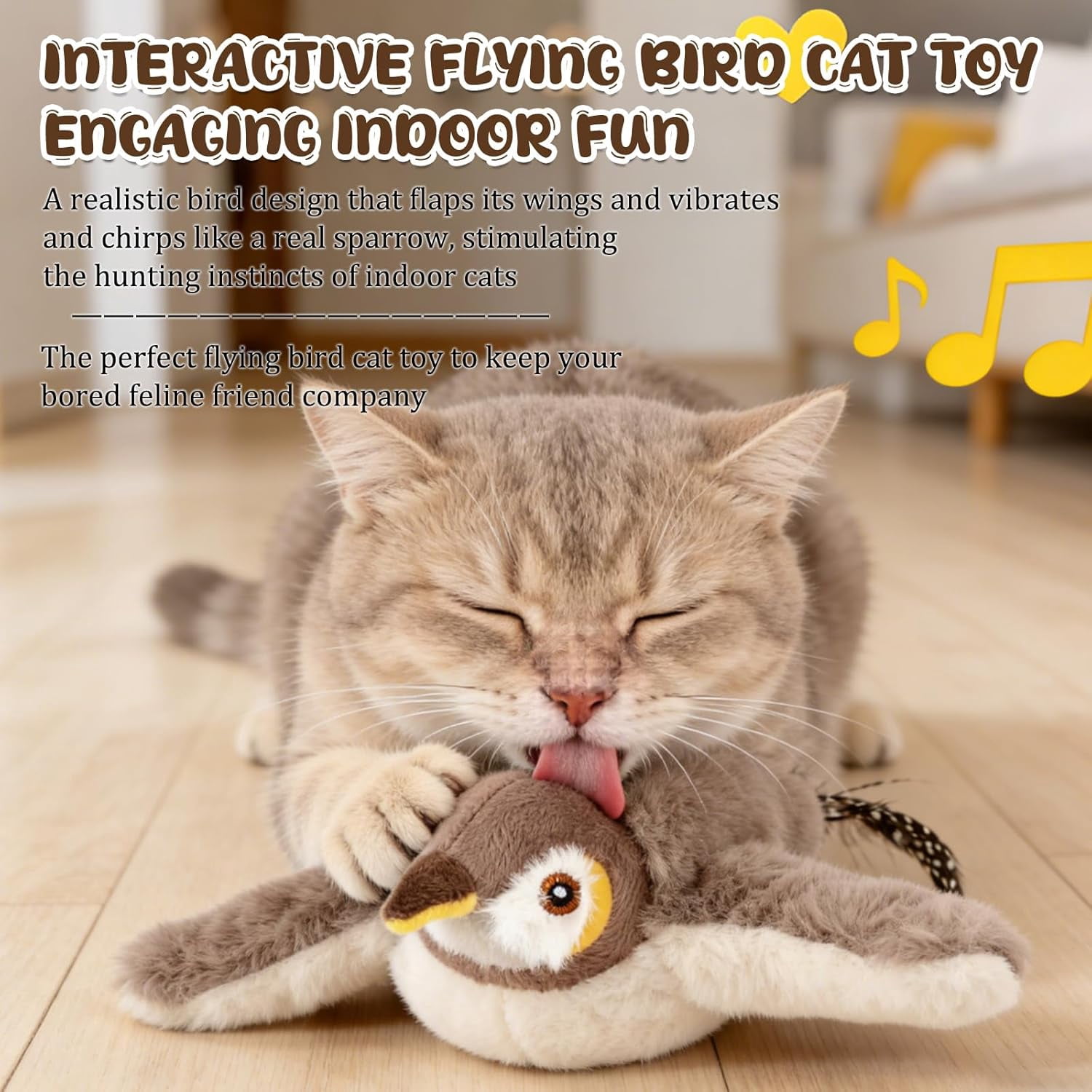 CLIQKWEN Interactive Chirping Flying Bird Cat Toys for Indoor Cats - Electric Sparrow Toy with Flapping Wings, Realistic Plush Pet Toy for Boredom Relief, Pajarito Volador Para Gatos