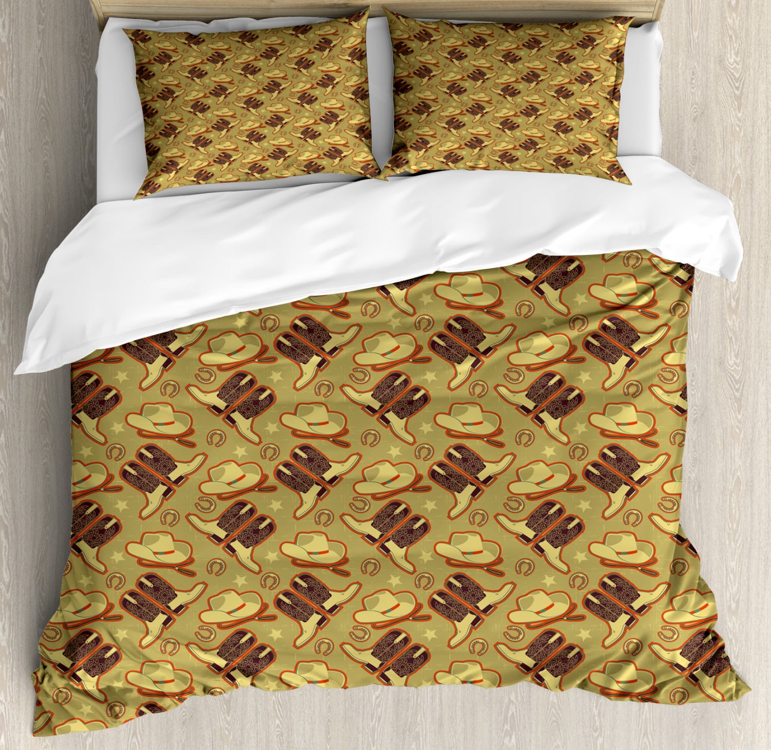 Western Duvet Cover Set Vintage Hat Boots Horse Shoes Retro