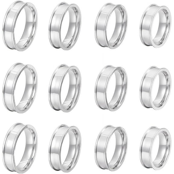 16pcs 4 Size 201 Stainless Steel Grooved Finger Ring Settings Ring Core Blank for Inlay Ring Jewelry Making Stainless Steel color Inner Diameter: 15.9~18.7mm 4pcs/size