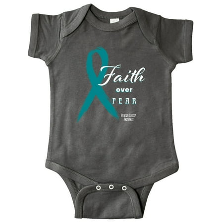 

Inktastic Faith Over Fear Ovarian Cancer Awareness with Teal Ribbon Gift Baby Boy or Baby Girl Bodysuit