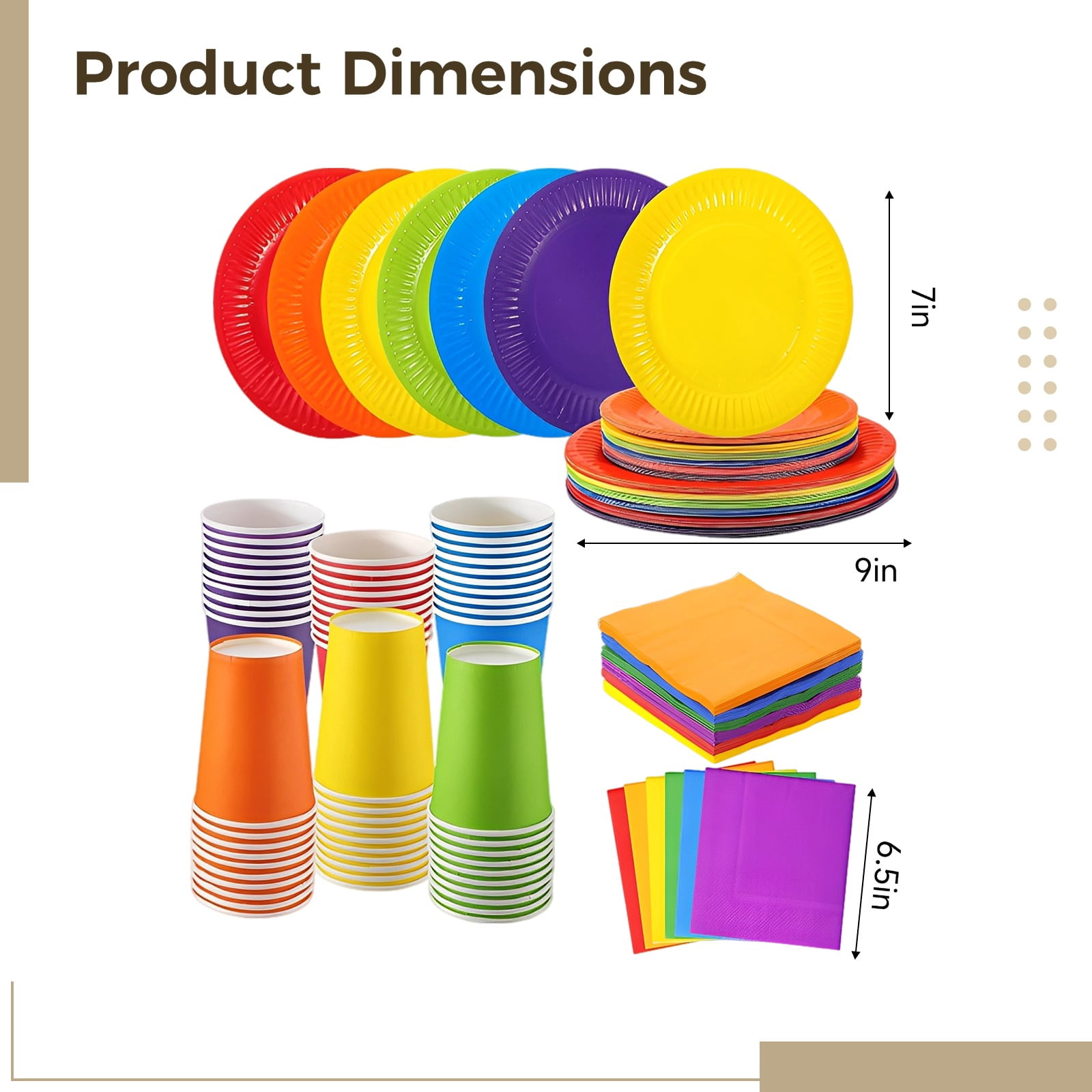 120 Pcs Rainbow Party Supplies, 30 Sets 7 & 9 in（17.8 & 23 cm）Paper Plates Cups Napkins, Disposable Tableware Set for Birthday Party Decorations, Art, and DIY Projects