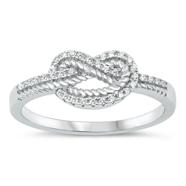 Sac Silver Clear CZ Rope Infinity Love Knot Promise Ring Sterling