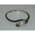 thumbnail image 6 of LBG British Made 18k White Gold Cultured Pearl & Amethyst Womens Trilogy Ring - 33 size options - Size 10.5, 6 of 7