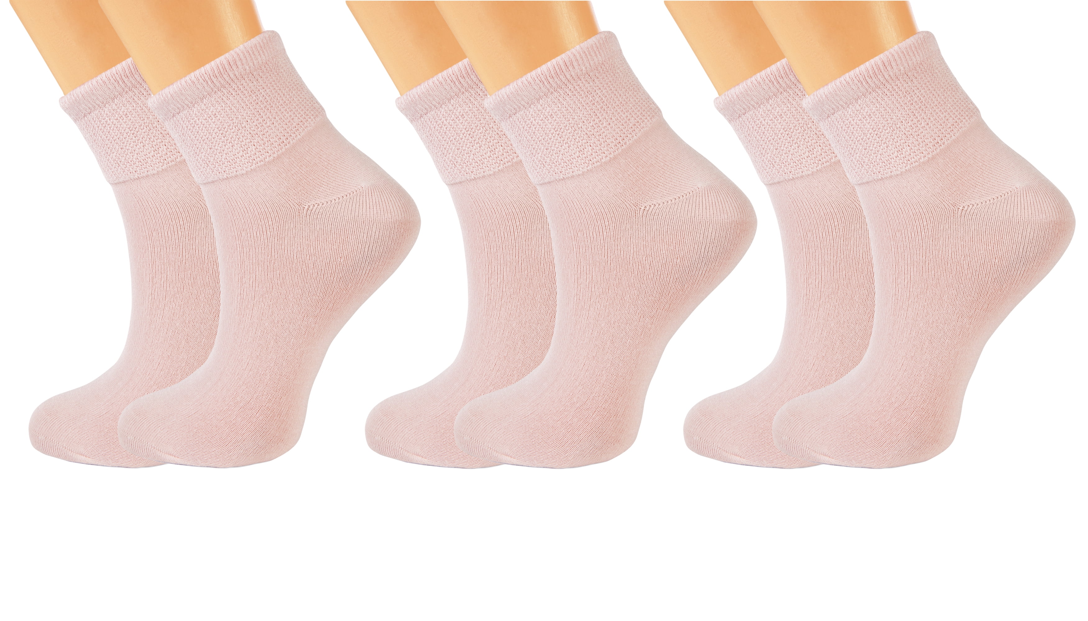 Cotton Diabetic Loose Fit Ankle Socks with NonBinding Top Pink 3 Pairs