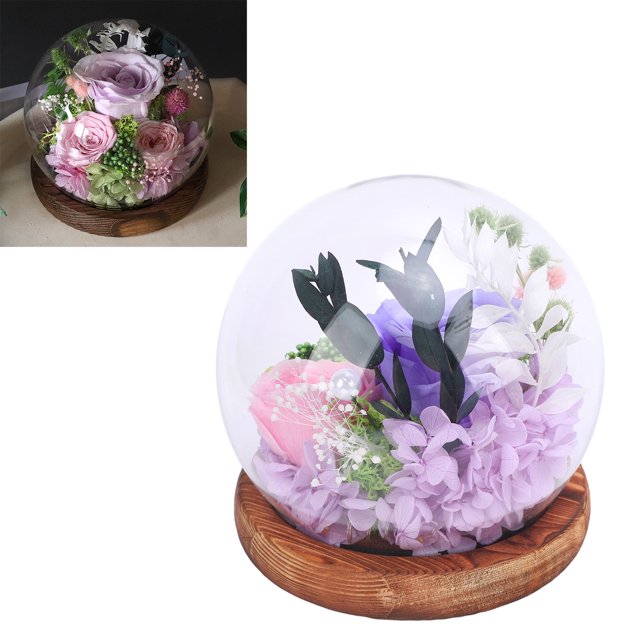Luz De Globo De Vidrio De Flores Romántico, Lámpara De Escritorio LED Para Decoración Del Hogar, Cumpleaños De Navidad Con Flores Frescas, , Lámpara De