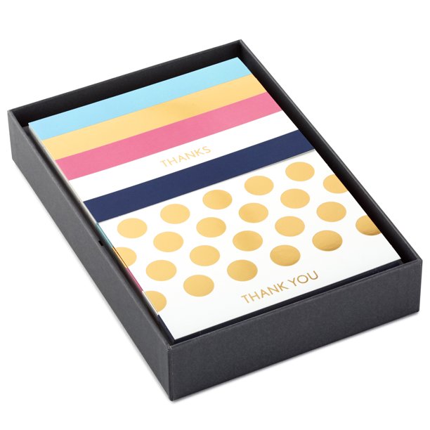 Hallmark Greeting Cards, Thank You Note Assortment (Preppy Stripe Dot 50 Cards and Envelopes