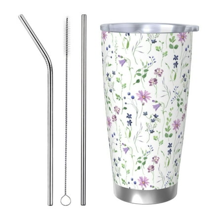 

Salouo Watercolor Wildflower Print 20oz Tumbler with Lid Stainless Steel Vacuum Insulated Tumbler Durable Insulated Coffee Mug Thermal Cup with Splash Proof Sliding Lid-Straw Three-piece Set