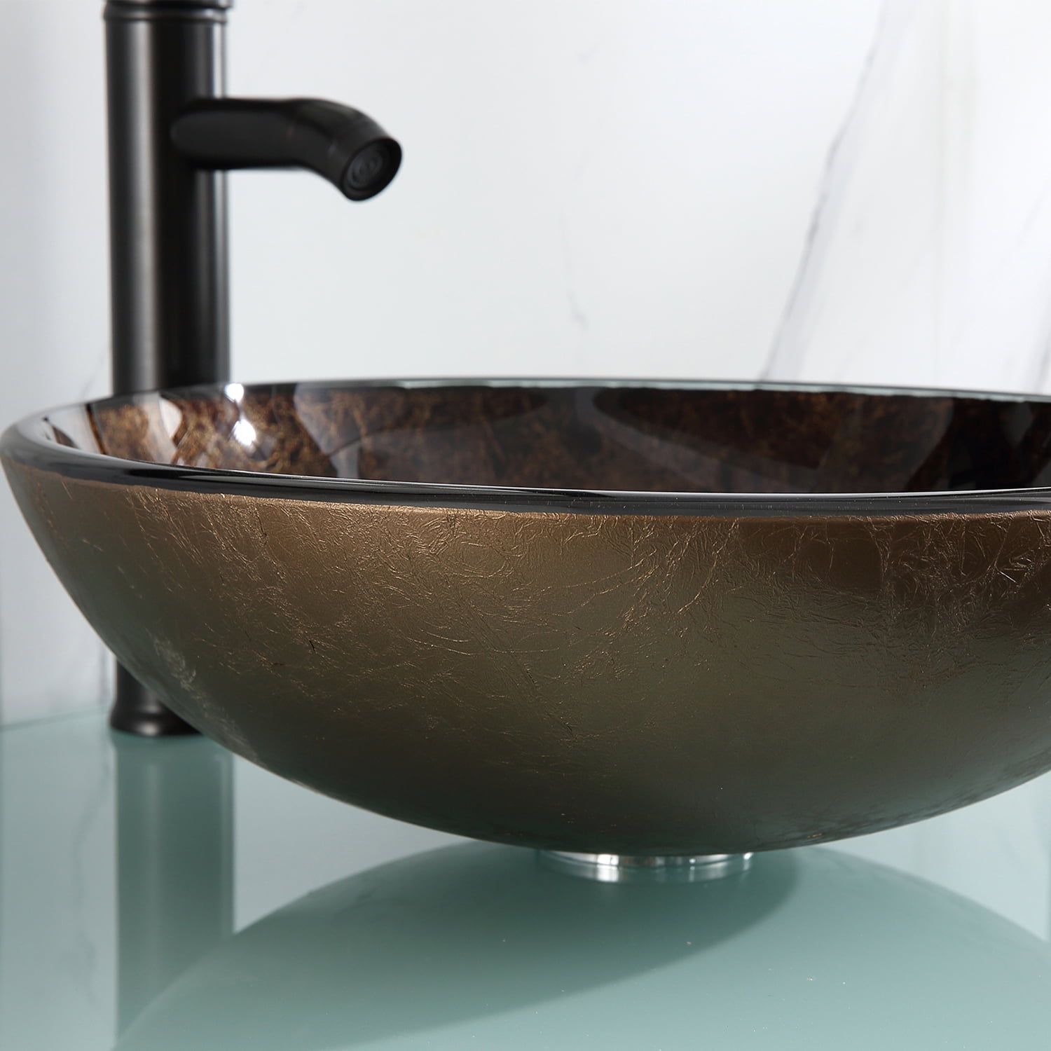 Wonline 24" Vessel Sink Wood Bathroom Cabinet w/Mirror And Temepered Glass Countertop