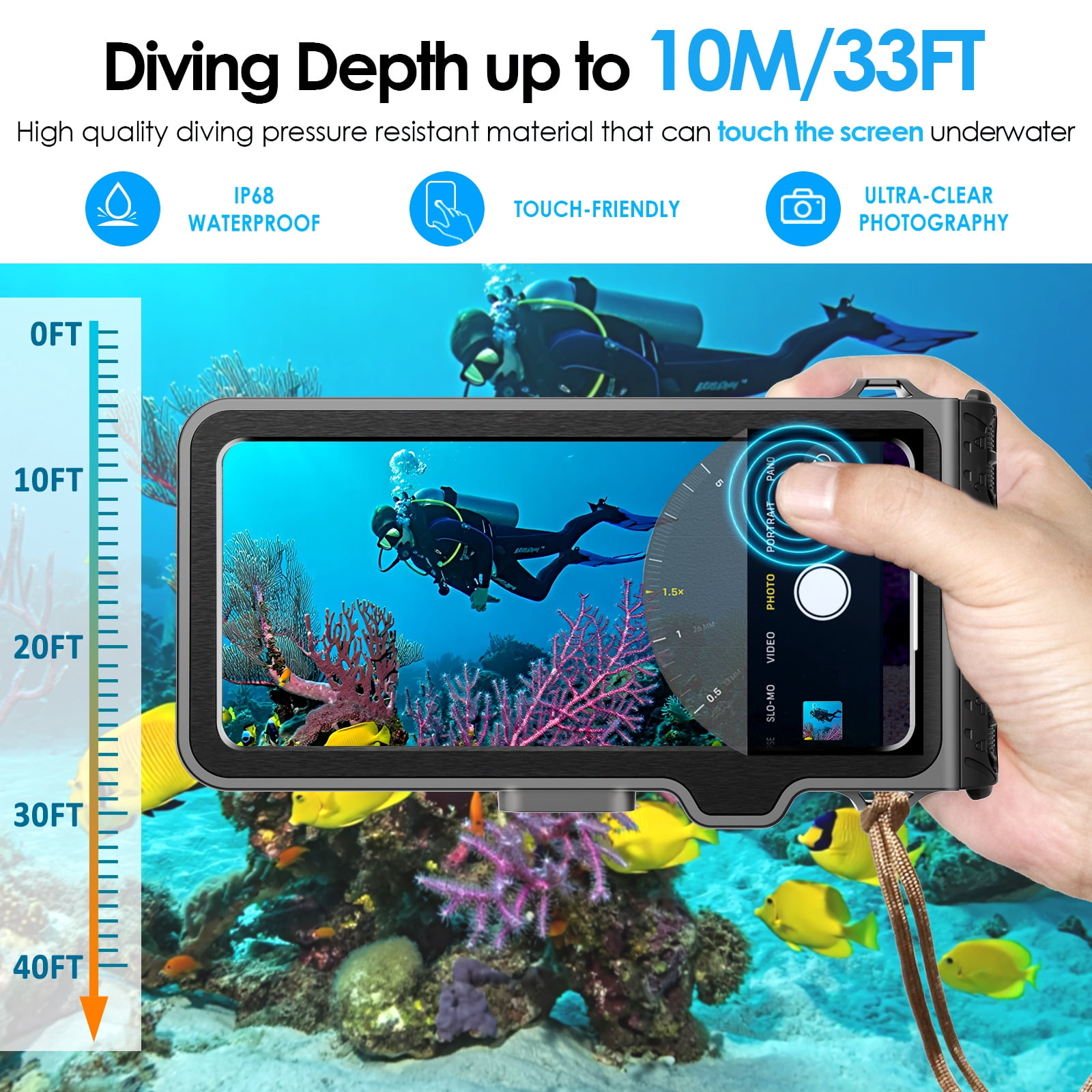 Universal Waterproof Diving Case Outdoor Snorkeling Swimming Surfing Phone Housing for iPhone Samsung LG Motorola Google Touch Screen Underwater Take Photo Video Under 6.9 inch(Gray)