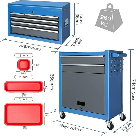 Tool Trolley Garage Tool Chest &Cabinet Storage Cart with Wheels & Lock Large 8 Drawers Holds Up to 550lbs Organizer Tools JS-327