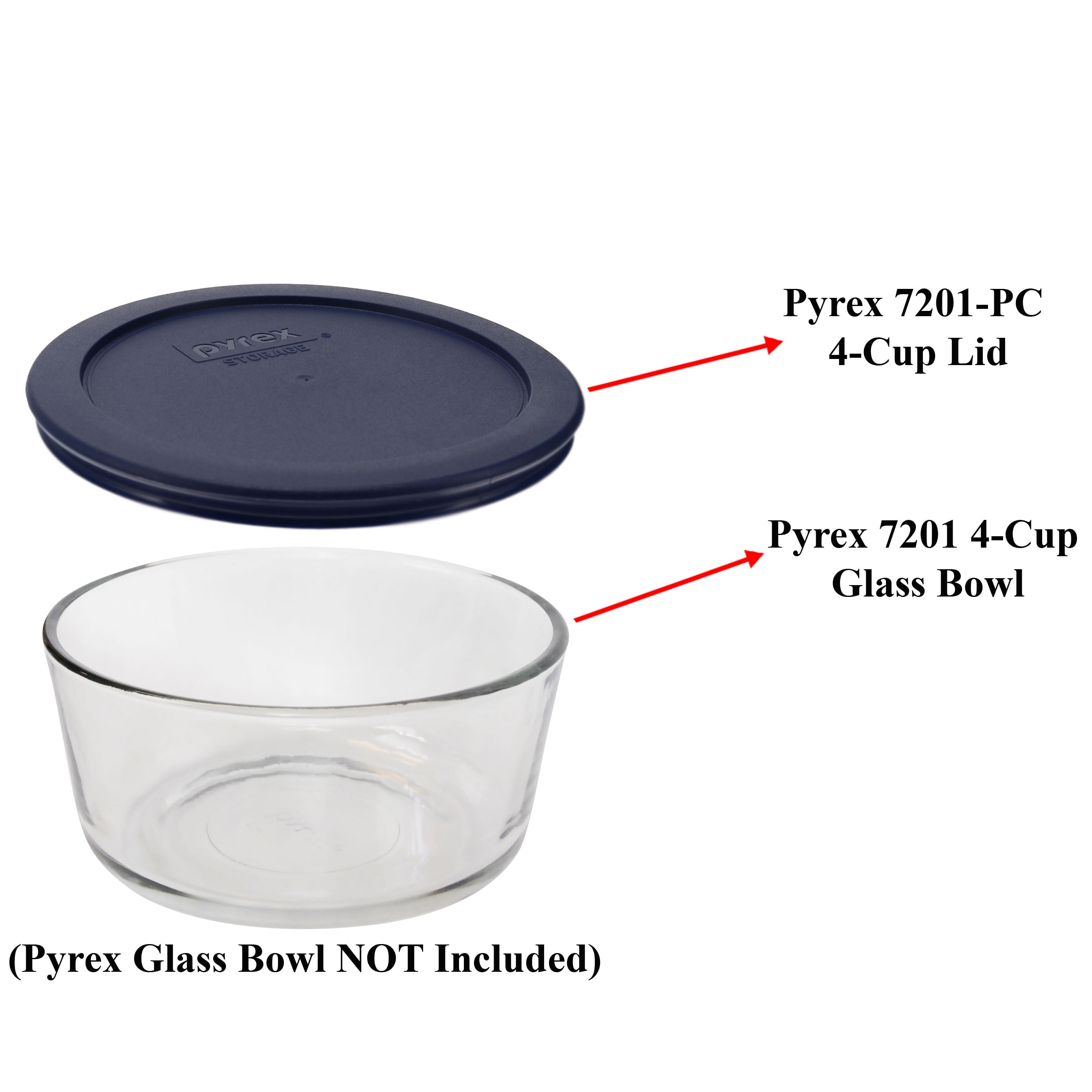 Pyrex (4) 7201 4-Cup Glass Food Storage Bowls and (4) 7201-PC Teal Blue Plastic Lids