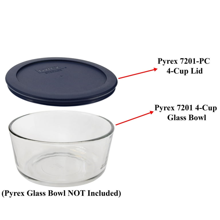 Pyrex (2) 7201 4-Cup Glass Food Storage Bowls and (2) 7201-PC Meyer Lemon  Yellow Plastic Lids 