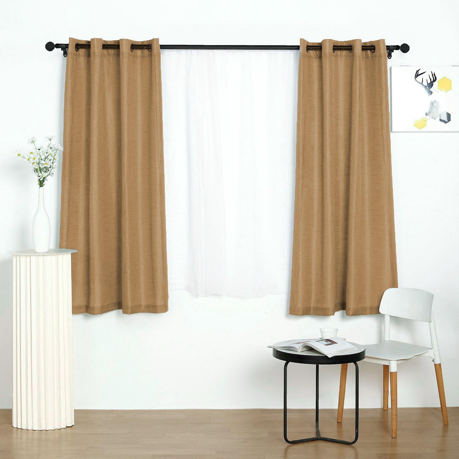 BalsaCircle 2 Natural 52x64" Faux Linen Sheer Curtains Chrome Grommets Window Treatments Decorations