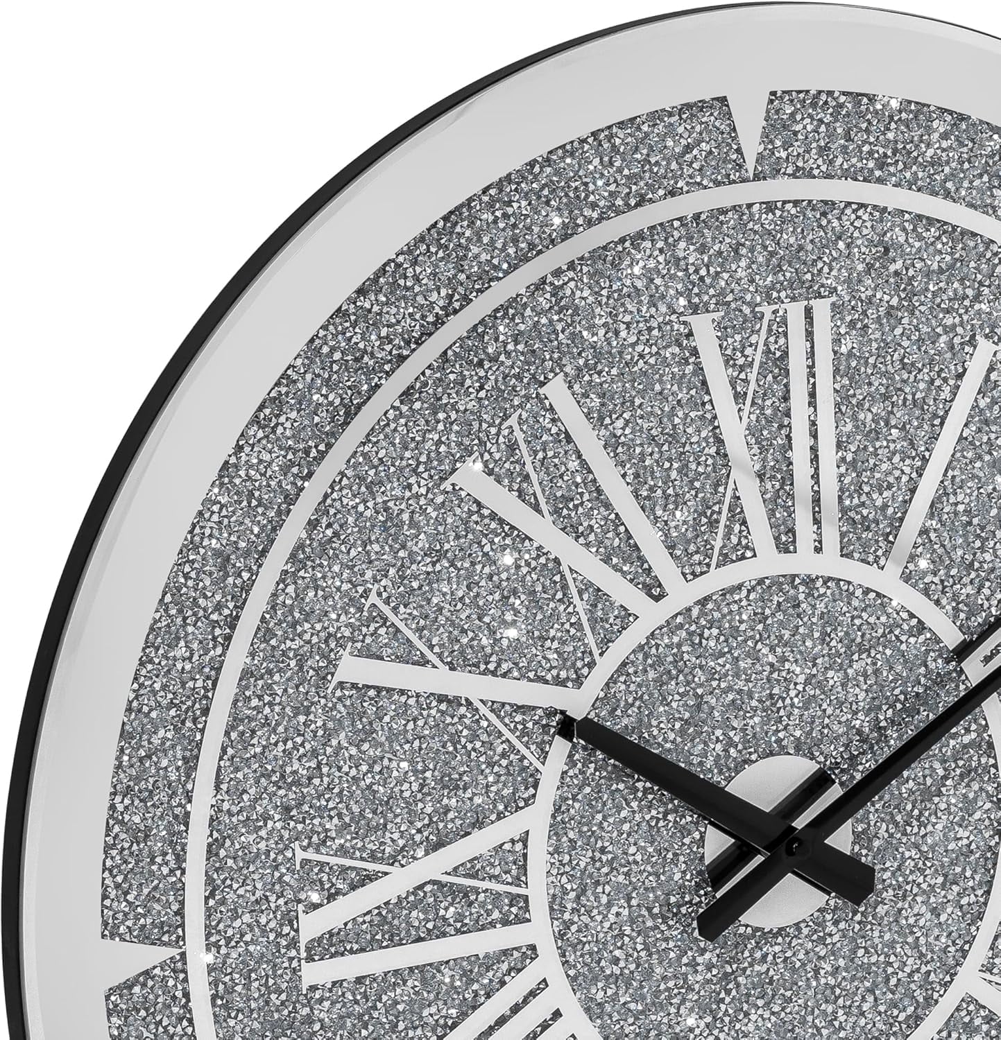 SHYFOY 24" Crushed Diamond Round Wall Clock, Luxury Mirror Glass Silent Non-Ticking Clock with Roman Numerals for Living Room or Office Decor