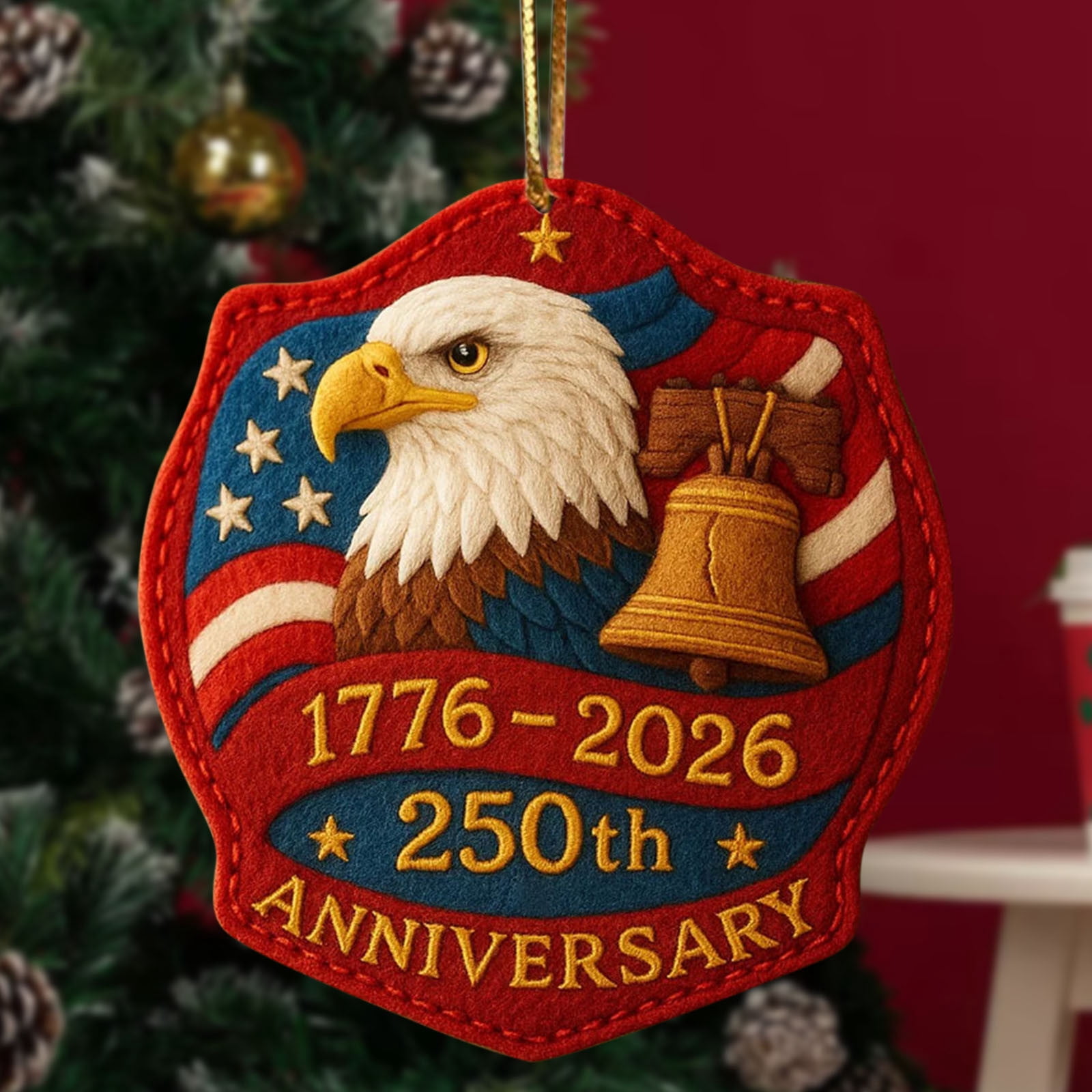 United States 250th Anniversary Ornaments, 250th Anniversary Acrylic Christmas Ornament – 1776-2026 Red & Gold Patriotic Christmas Tree Hanging Decor, Shatterproof Holiday Ornament Gift (2PCS)
