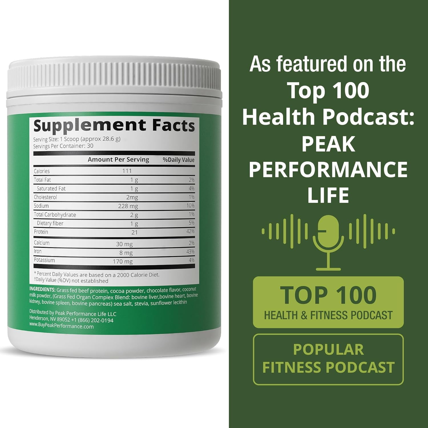 Peak Performance Beef Protein Powder Organ Complex - Chocolate