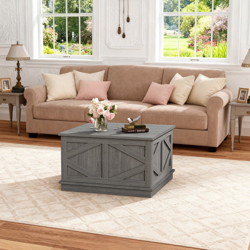 Vineego 31.5 Inch Farmhouse Square Coffee Table with Hinged Lift Top, Hidden Storage Compartment,Gary