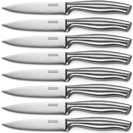 Steak Knives, Serrated Steak Knives with Gift Box, Stainless Steel Kitchen Steak Knife Set of 8, Silver