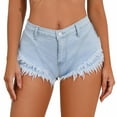 thumbnail image 1 of PEASKJP Womens Cargo Denim Shorts High Waisted Ripped Hem Frayed Distressed Short Jeans, Blue L, 1 of 4