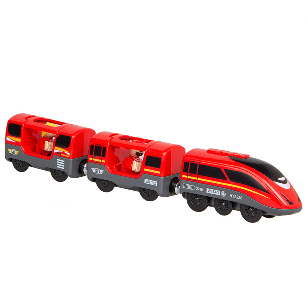 Train Toy Battery Operated Action Locomotive Car for Wooden Train Set 