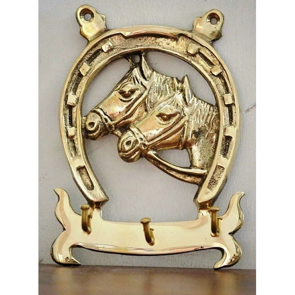 Exclusive Global Ecom Decorative Wall Hanging, Handmade Brass Horse Hanger, Gold, M, 1 Count